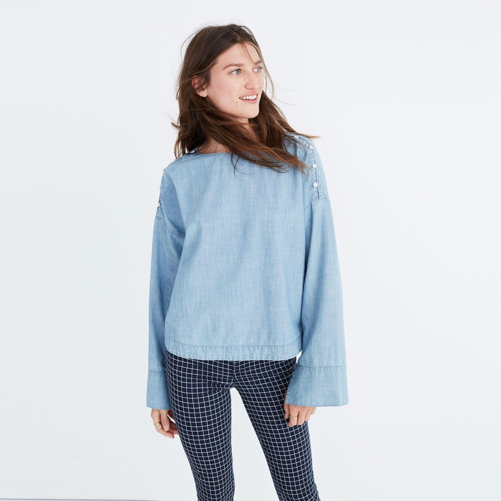 Madewell Cold Shoulder Top Indigo Denim Button